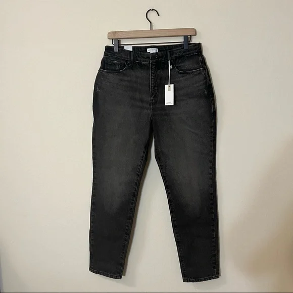 NWT Good American Good Girlfriend High Black217 Tapered-Leg High-Rise Jeans - Picture 6 of 10